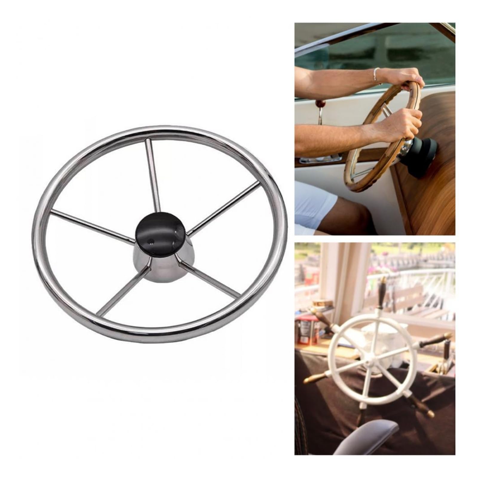 ZGYDNM Ship steering wheel Sports Steering Wheel Accessories Stainless Steering Wheel Rust-proof 13.5-inch 5-Spoke Boat Steering Wheel Perfect Match Comfortable, Silver
