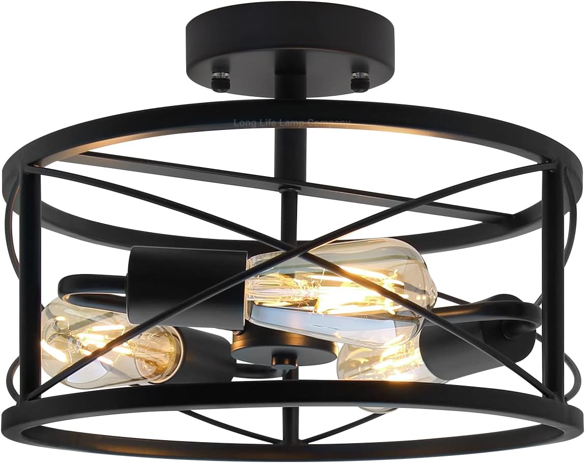 Long Life Lamp Company Round 3 Light Lantern Semi Flush Mount
