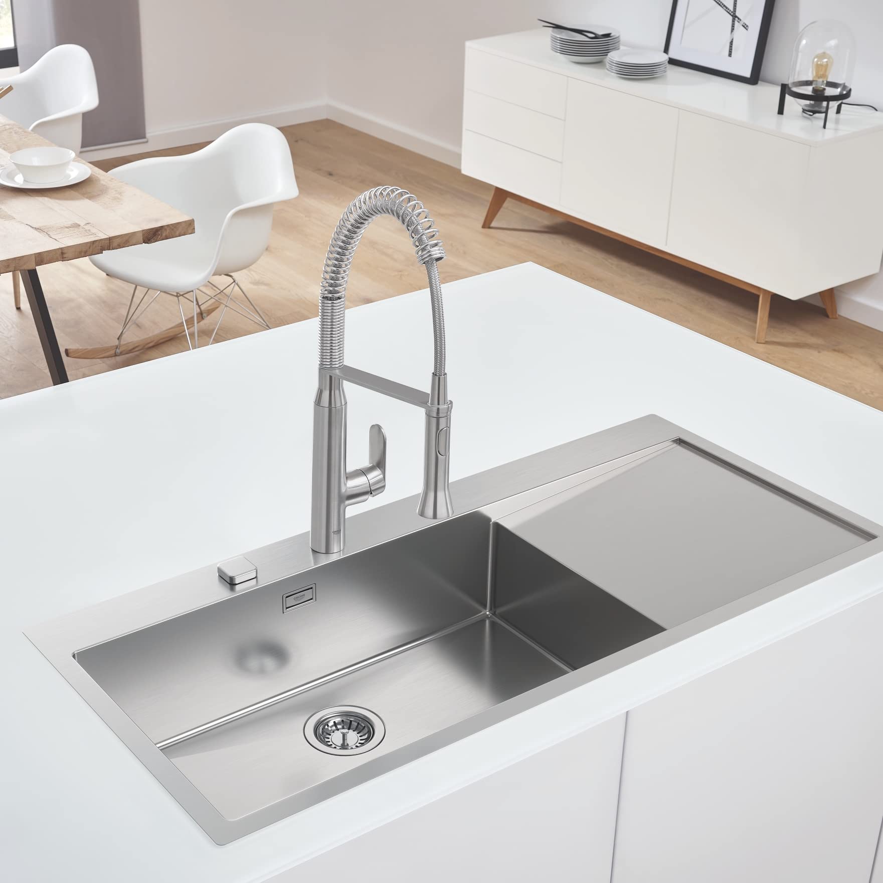 GROHE K1000 | Zlewozmywak kuchenny ze stali nierdzewnej z ociekaczem – do zabudowy po lewej stronie, 80 cm | stal nierdzewna | 31581SD1