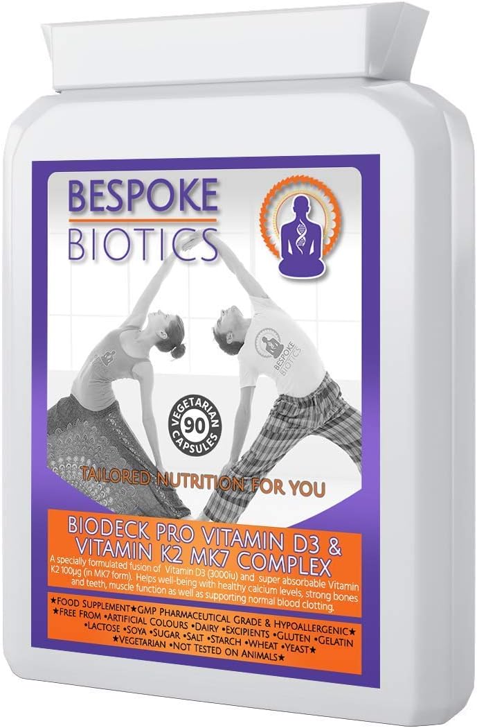 Vitamin D3 3000mcg & Vitamin K2 100mcg MK7 Stack | Biodeck | 3 Months | Balances Calcium | Cardiovascular | Immune Colds | Bone Fracturing | Heart | Sunshine Happiness Mood | Absorbacap