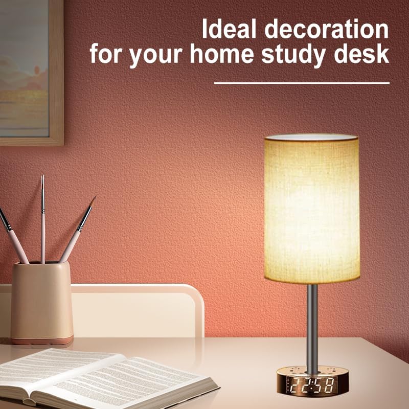 Touch Control Nightstand Light Bedside Table Lamp with USB C Charging Ports Alarm Clock 3 Way Dimmable Lamp for Bedroom Living Room Home（Gray） Thanksgiving and Christmas Gifts - Image 4