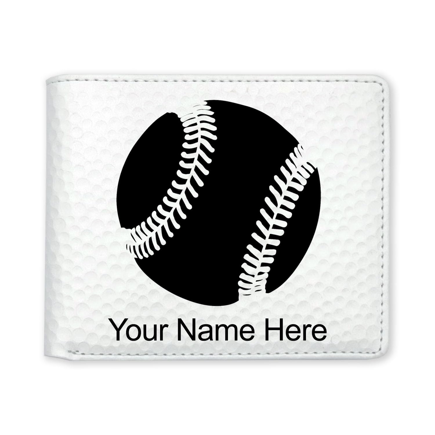 LaserGram Faux Leather Bi-Fold Wallet, Baseball Ball, Personalized Engraving Included (Golf White)