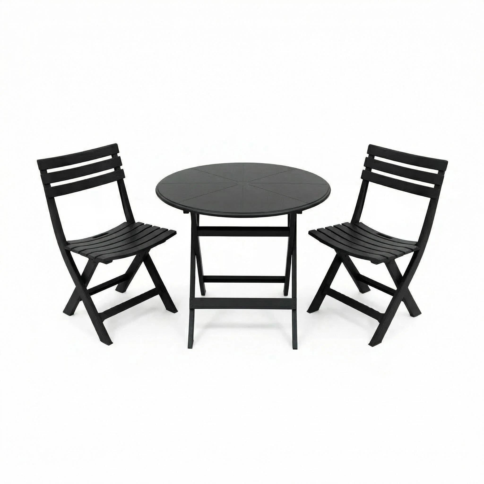 Alivio 3-Piece Folding Bistro Table and Chairs Set, Foldable Space-Saving Patio Furniture Set with Round Table and 2 Chairs, Durable Indoor Outdoor Balcony Garden Cafe Dining Set (Black)