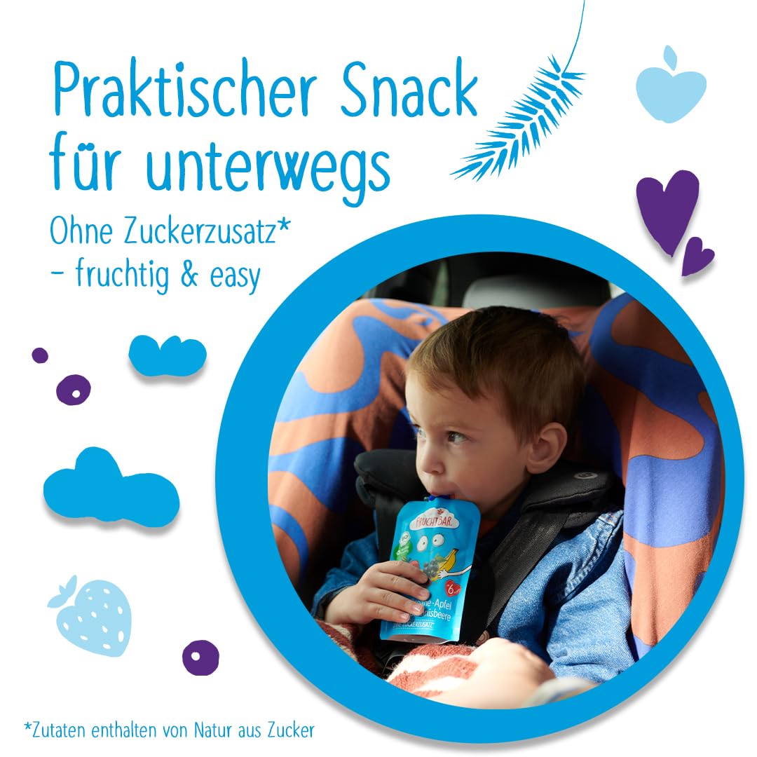 FruchtBar-Bio Quetschie, 24 Stk. Mix, 3 verschiedene Sorten, Fruchtpüree für Babys ab 6 Monaten & Kinder (Bio Quetschie Mix mit Getreide)