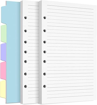 A5 Refill Paper, 7-Hole Planner Inserts for A5 Binder Budget Planner Journals Notebook, Loose Leaf Lined Paper with Binder Dividers, 240 Pages 5-1/2" x 8-1/2", White