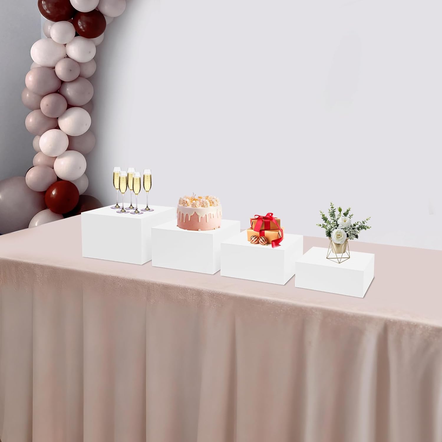 4PCS Acrylic Display Risers, Rectangular Food Risers for Buffet Table, Stackable Display Stand with Hollow Bottom for Cake Wedding Party, 4 Sizs - 10.6" 11.8" 13" 13.8"