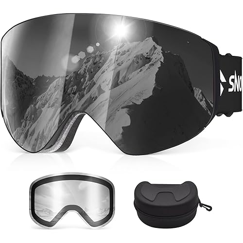 Ski Goggles, OTG Over Glasses Snowboard Goggles with 2 UV400 Anti-Fog Detachable Magnet Lenses for Men&Women Adult