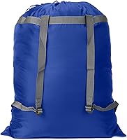 Vista 15 de Mochila de lavandería de 27 x 34 pulgadas, resistente bolsa de lavandería con correas para el hombro, cierre de cordón, mochila de lavandería