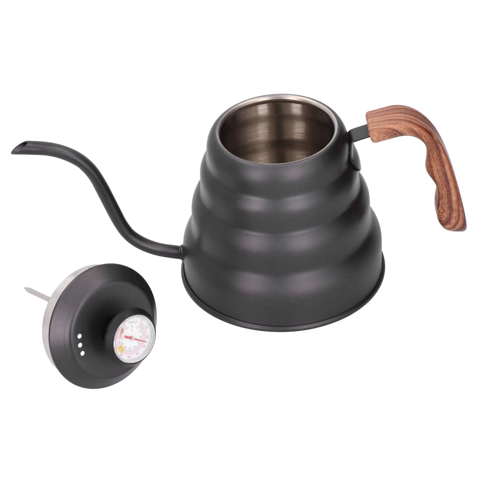 Kaffeetropfkessel Schwanenhals Stovetop Black Schwanenhals Wasserkocher Mit Thermometer, 1200ml Wasserkocher Induktion Edelstahl Gooseneck Kettle Schwanenhals