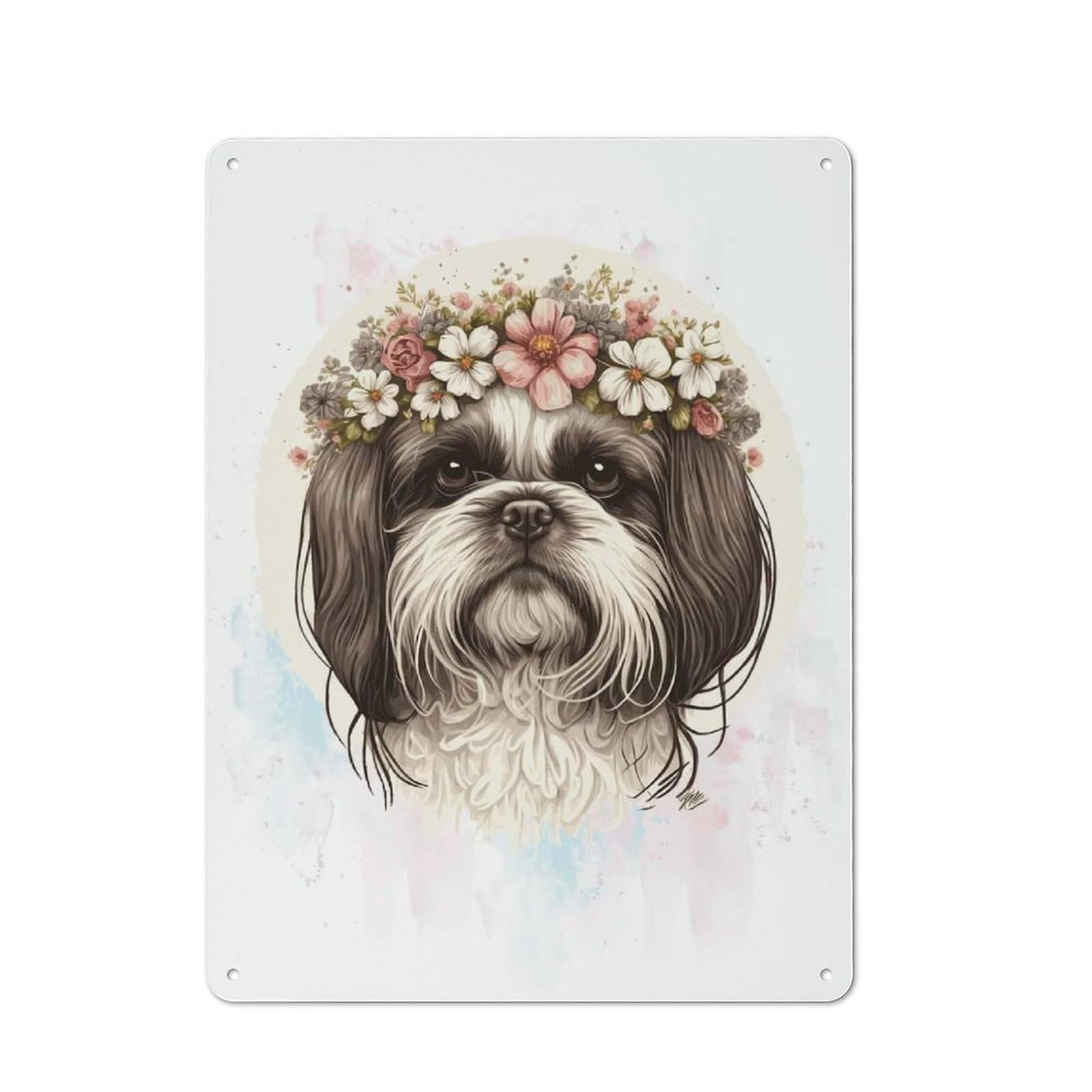 Junmoney Style-8 Shop Front Style Shih Tzu Watercolor Dog Decorative Metal Plaque 40X30cm, Shop Wall Decor For Cafe, Bistro, Bakery Or Restaurant