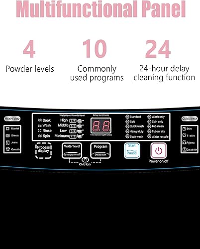 Miniatura 5 de KRIB BLING Lavadora completamente automática de 25 libras, lavadora portátil de 10 programas de lavado y 8 niveles de agua con pantalla LED, bomba