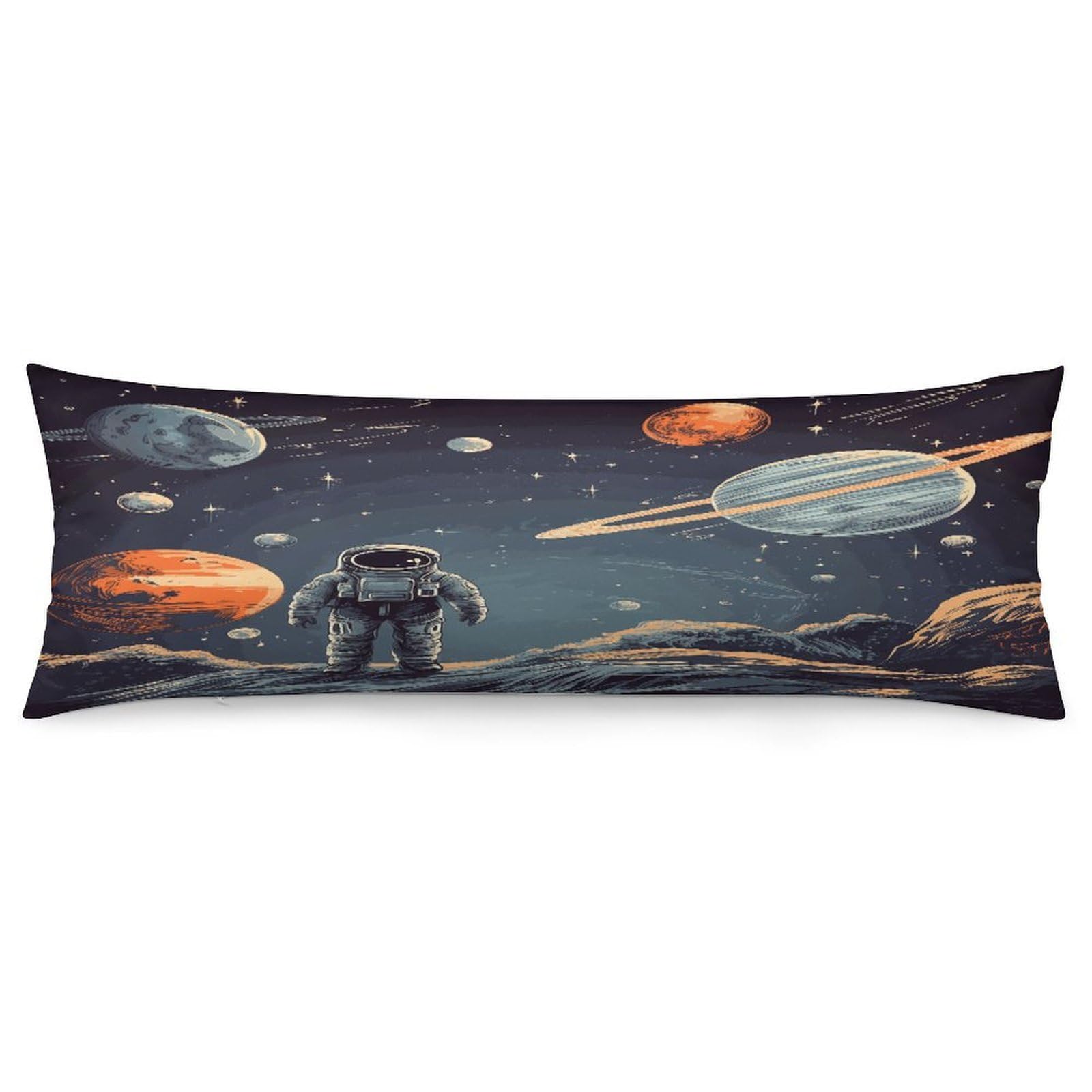 Planets and Astronaut Galaxy Body Pillow Cover Soft Full Long Pillow Cover Decorative Large Pillow Case Cozy Body Pillow Pillowcase Pillow Shams for Bed Sofa Couch Room Decor 18.9 X 53 Inch