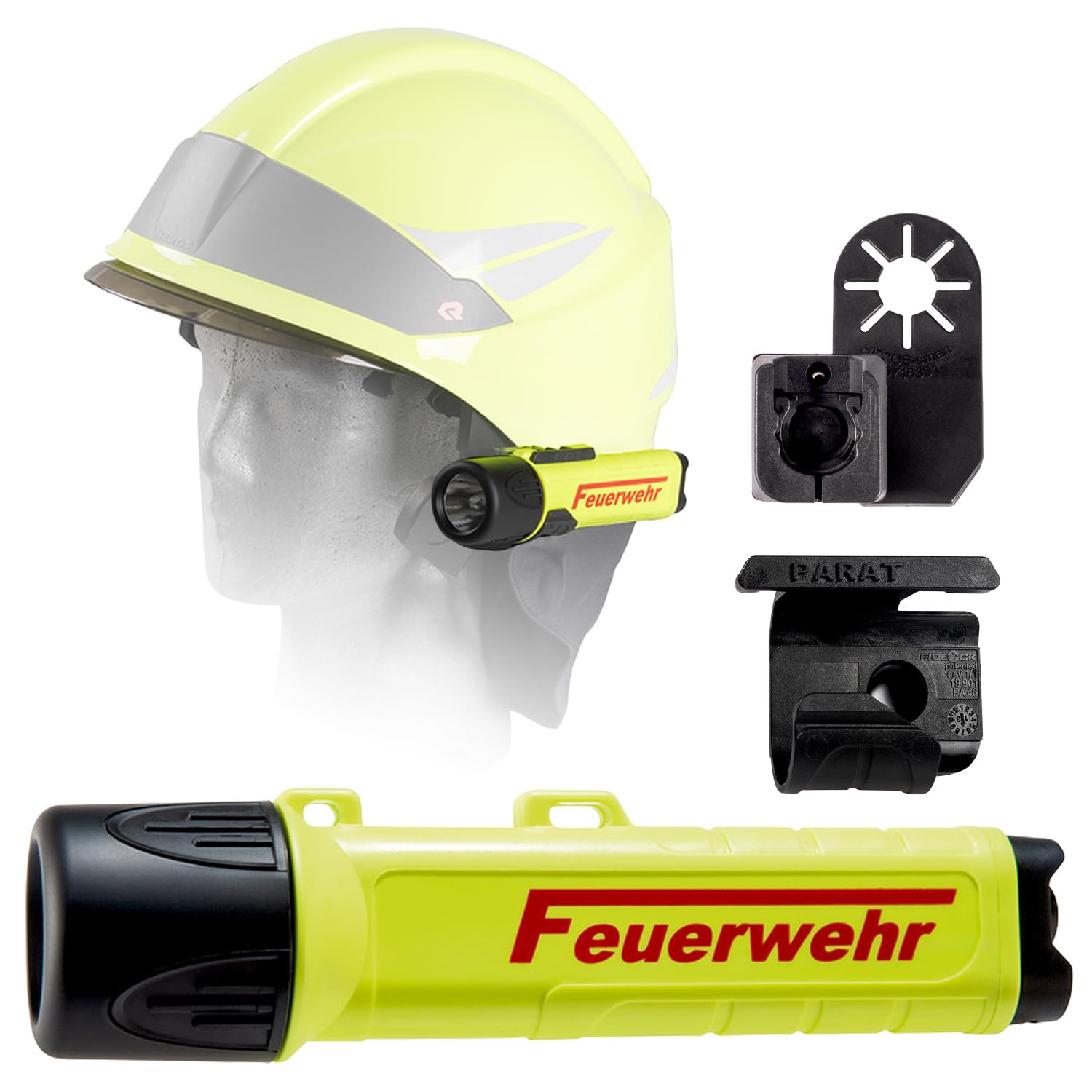 Parat PARALUX® PX1 FEUERWEHR Set für R.Heros Smart/Matrix Links | LED Arbeitsleuchte mit 120 Lumen | EX-geschützte LED Taschenlampe | Wasserdichte Helmlampe | inkl. Batterien, Adapter & Halterung