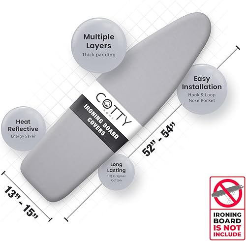 Miniatura 3 de Fundas extra gruesas para tabla de planchar con almohadilla de tamaño estándar de 15 x 54 pulgadas, acolchado reflectante al calor, resistente a la