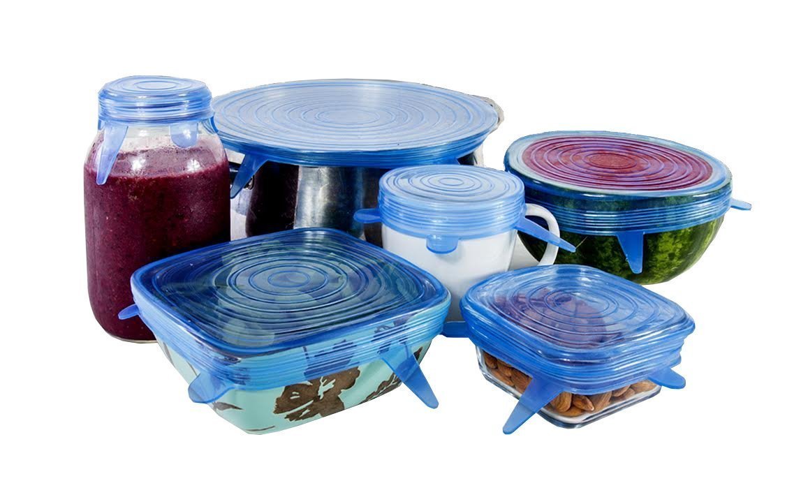 RD MALL Vaccum & Fit Microwave Safe Silicone Lids for Bowls Cups Mug Glass Bowl Stretch Reusable Cover Multi Various Size Kitchen Food Safety Set of 6 (Blue) 1