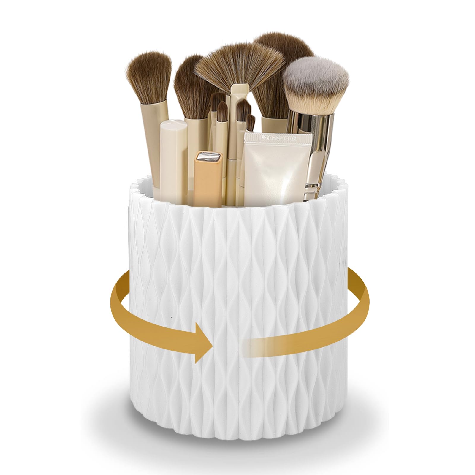 zhongkoMakeup Brush Holder 360° Rotating Makeup Brush Organiser with 5 Compartments Rotating Pen Holder Makeup Organiser for Lipstick, Lip Gloss, Eyeliner, Pen etc, White