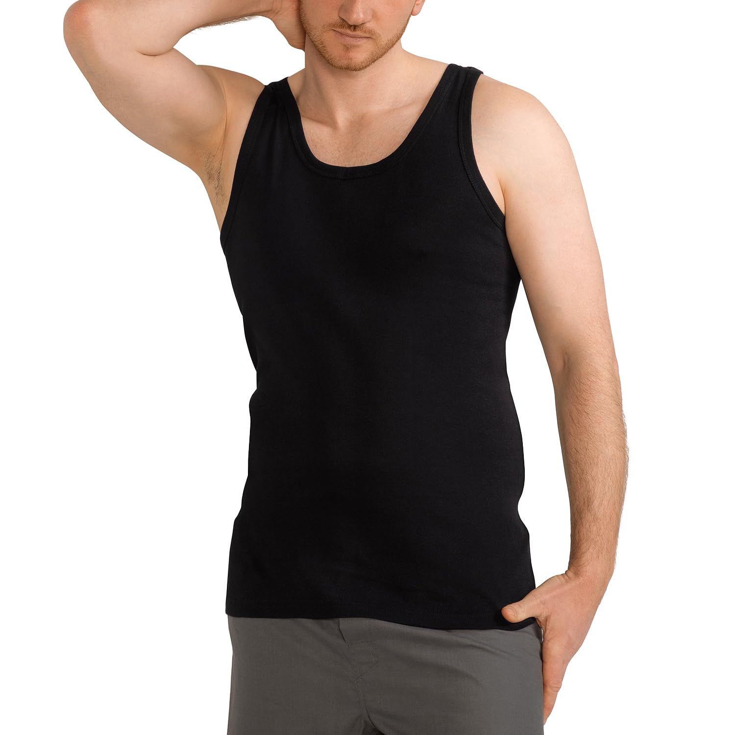 MT Pack de 6 camisetas interiores clásicas de algodón para hombre, acanalado fino o doble acanalado