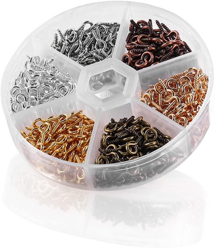 POPETPOP 4x8mm Screw Eye Pins for Jewelry Making Threaded Metal Hook Findings for DIY Crafts 600pcs Set