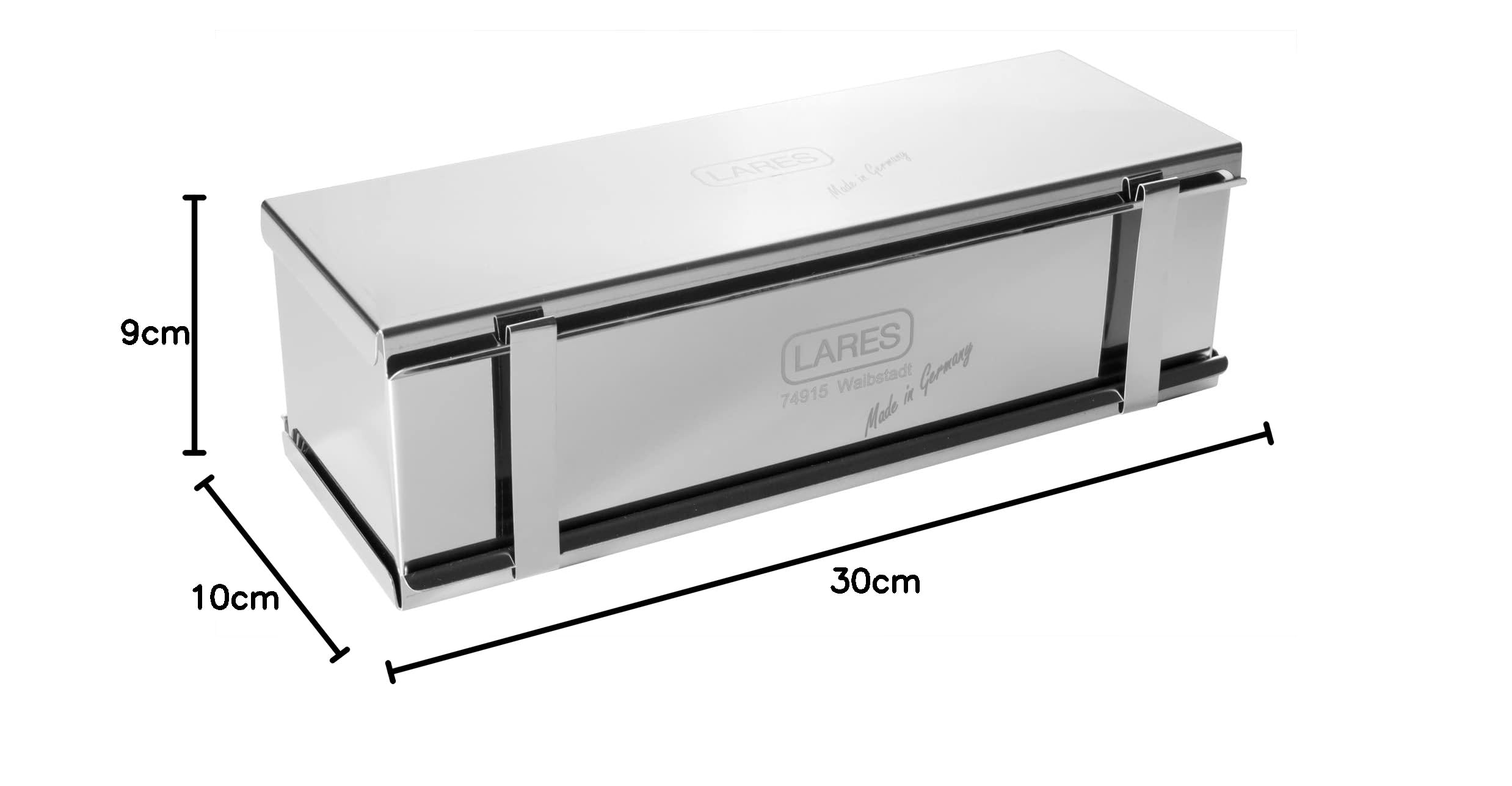 Lares Toastbrotform Edelstahl mit Teiler 30x10x9 cm – Für Toast, Vollkornbrot, Früchtebrot, Kuchen –– Spülmaschinenfest – Made in Germany
