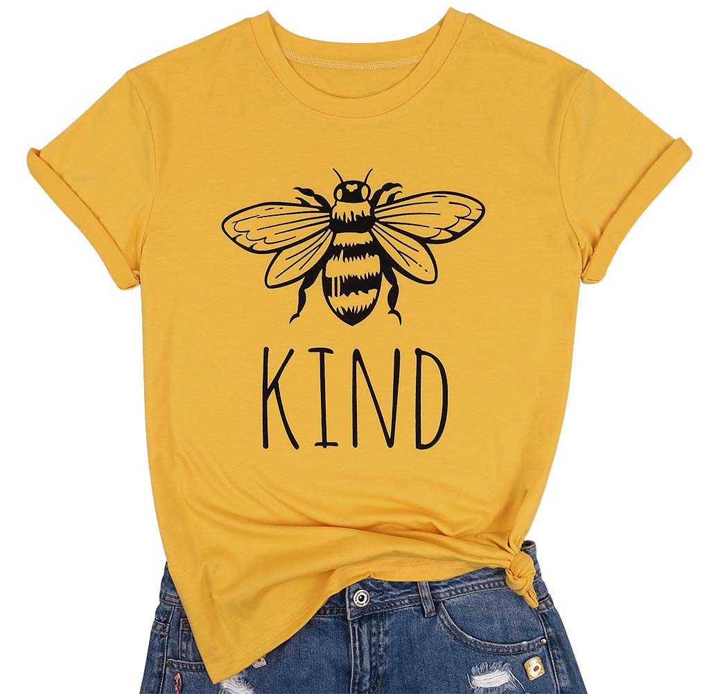 KIMSOONGBe Kind Tshirt Women Cute Bee Graphic Shirt Funny Inspirational Teacher Short Sleeve Tees Tops