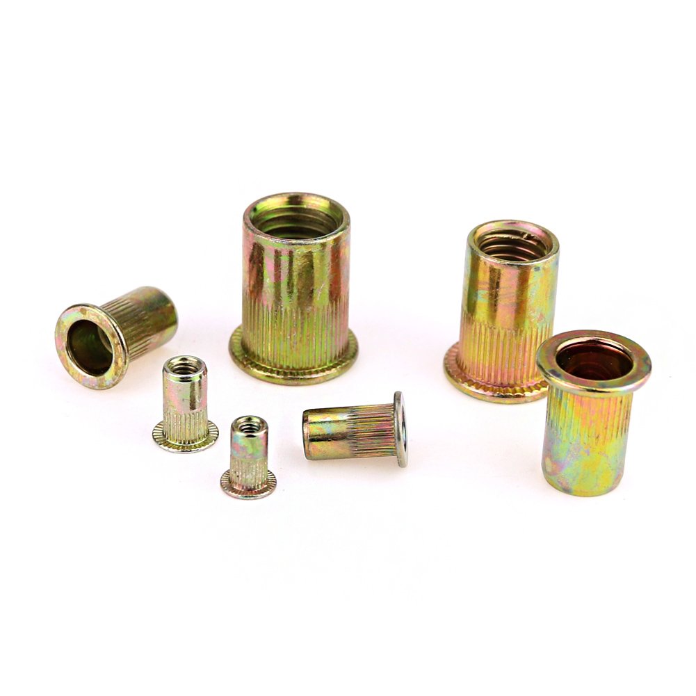 Glarks - Set di 220 dadi per rivetti in acciaio al carbonio placcati in zinco misto, inserti filettati, 7 misure M3/4/5/6/8/10/12