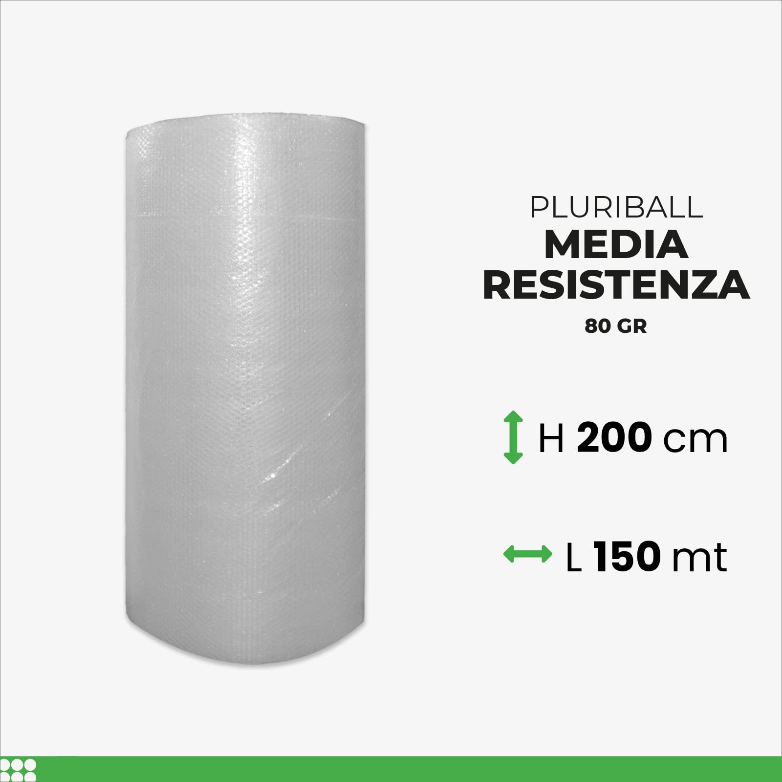 ImballaggiPer Rotolo Pluriball Media Resistenza 200cm x 150mt 80gr/mq, Bobina per Imballaggio e Spedizione, Ideale per Trasloco, Trasporto e Protezione Oggetti