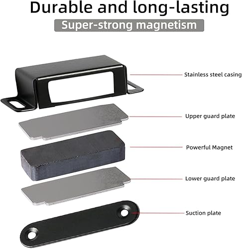 Miniatura 4 de Paquete de 2 cierres magnéticos para puerta de armario, cierre silencioso para cajones de armario de cocina, cierres magnéticos negros con fuerte