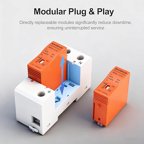 Miniatura 6 de Baomain Pararrayos BMD1-C40 blanco 1P+N 20-40KA 420V del dispositivo del disyuntor de la protección contra sobretensiones