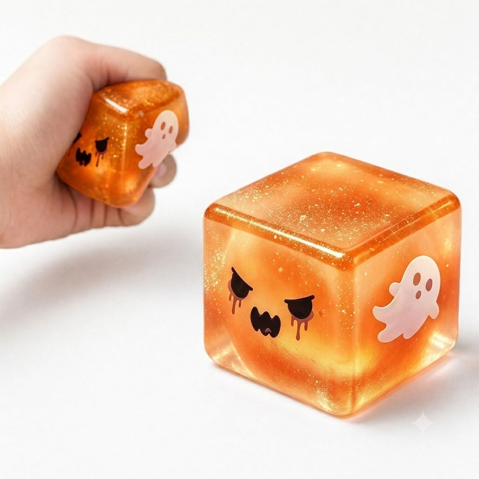 Ghost Glitter Cube Squishy Toy, Spooky Halloween Shaped Stress Relief Toy