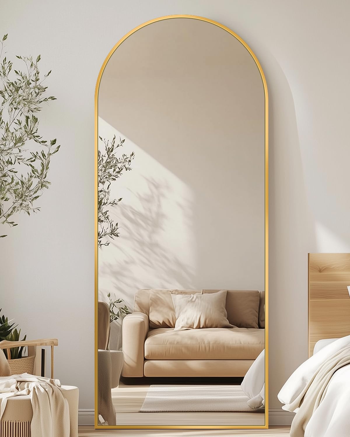 Antok Arched Full Length Mirror, 58"x19" Black Metal Frame Floor Mirror for Bedroom Living Room, Freestanding/Wall Mount/Leaning