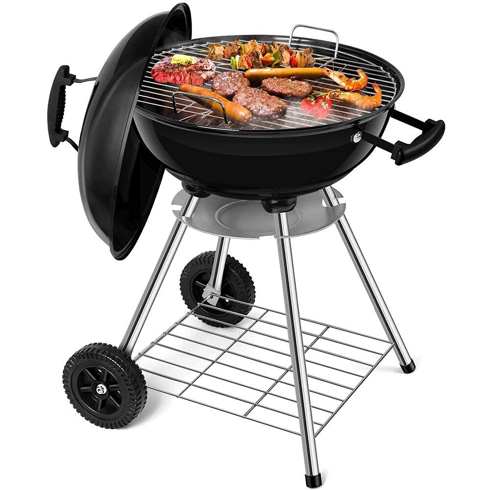 Barbecue a Carbone Griglia a Carbone Portatile Rotonda per griglia all'aperto con Coperchio 18 Pollici Grill BBQ. Kettle Outdoor Picnic Patio Backyard Camping in Acciaio Cooking Green Black