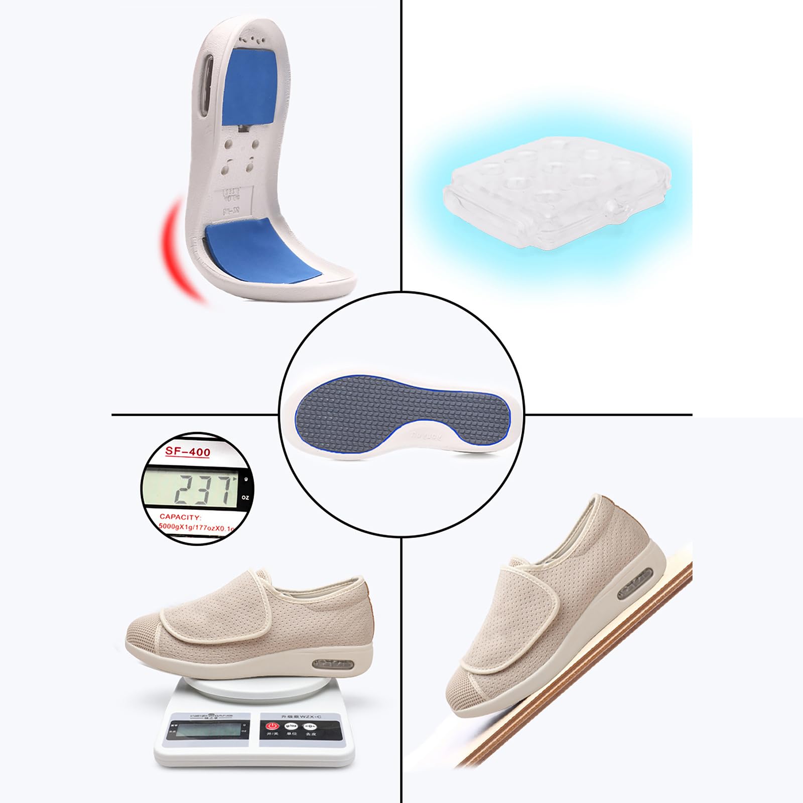 Zapatos Elegantes Mujeres Diabéticas, Zapatillas Ligeras Caminar con Ancho Extendido Y Correa Ajustable Poner Y Quitar Fácilmente, Zapatos para Edemas En Pies Hinchados, Zapatos