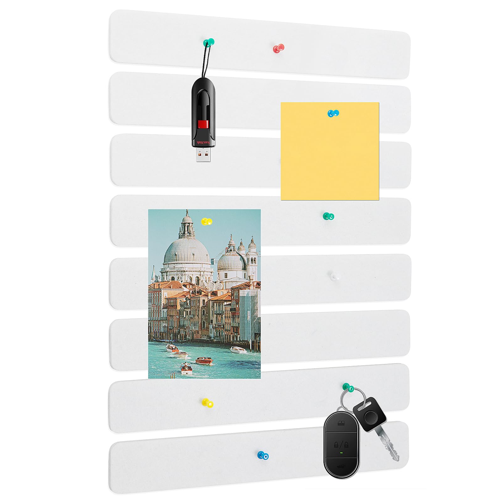 8 Packs Strips Felt Bulletin Board Bar with 50 Push Pins for Office Home,Self-Adhesive Felt Cork Board Bar Strips for Paste Notes, Photos, Schedules(White)