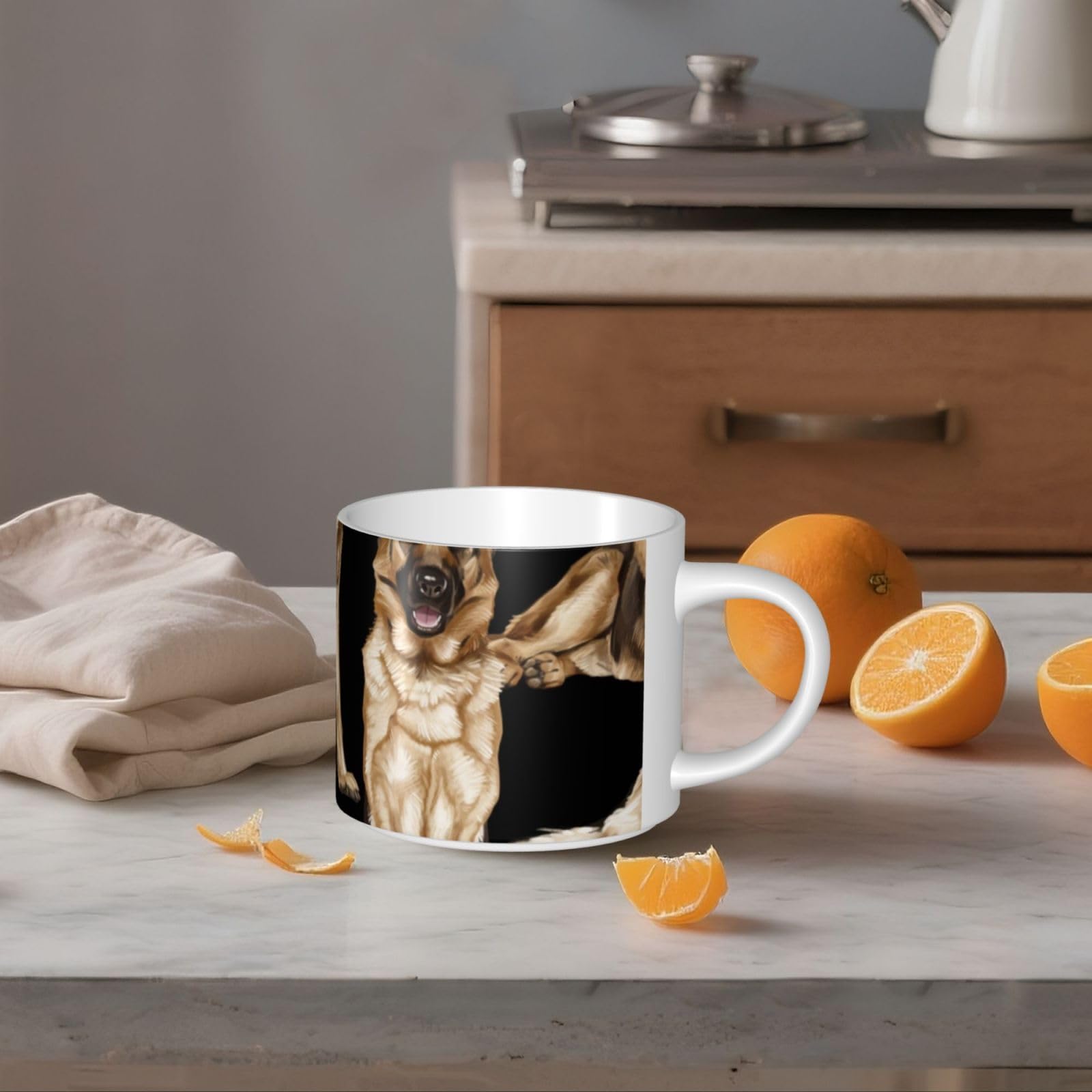 Kubki ceramiczne o dużej pojemności z nadrukiem owczarka niemieckiego polecany kubek do kawy