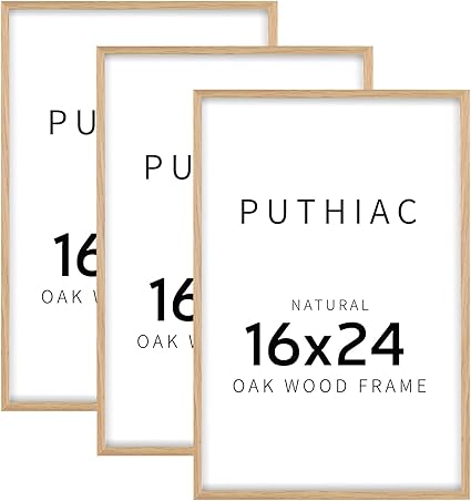 16x24 Oak Wood Picture Frame - Minimalist 16x24 Poster Frame, 16"x24" Frame Wood, Natural Solid Wooden Picture Frames for Wall Art Photo and Prints(3 Pack, Beige)