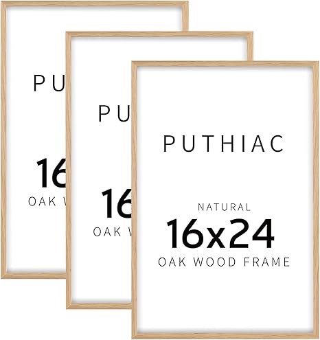 16x24 Oak Wood Picture Frame - Minimalist 16x24 Poster Frame, 16"x24" Frame Wood, Natural Solid Wooden Picture Frames for Wall Art Photo and Prints(3 Pack, Beige)