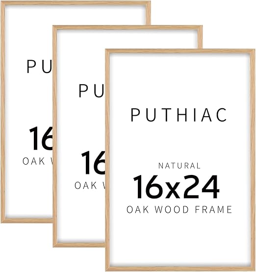 16x24 Oak Wood Picture Frame - Minimalist 16x24 Poster Frame, 16"x24" Frame Wood, Natural Solid Wooden Picture Frames for Wall Art Photo and Prints(3 Pack, Beige)