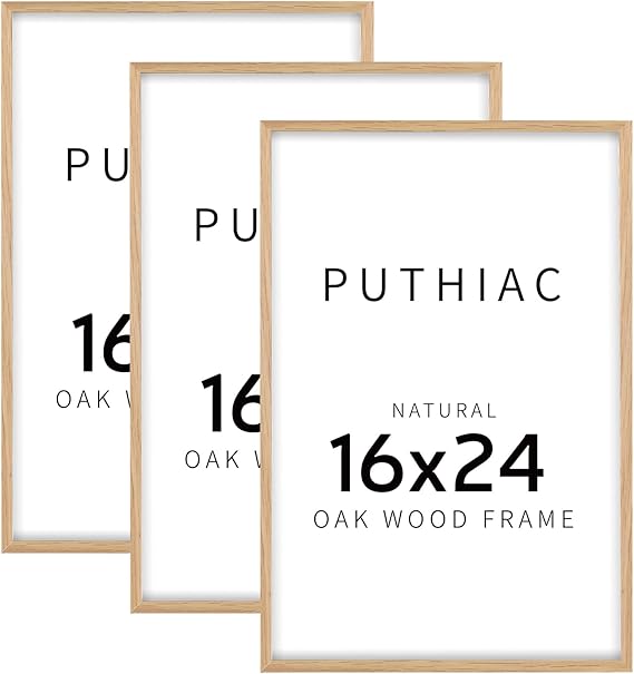 16x24 Oak Wood Picture Frame - Minimalist 16x24 Poster Frame, 16"x24" Frame Wood, Natural Solid Wooden Picture Frames for Wall Art Photo and Prints(3 Pack, Beige)