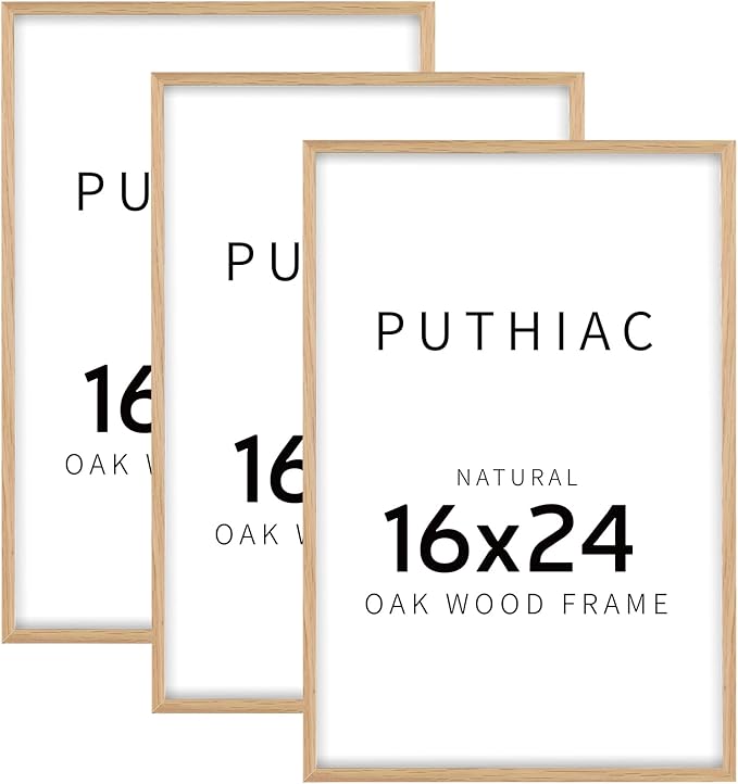 16x24 Oak Wood Picture Frame - Minimalist 16x24 Poster Frame, 16"x24" Frame Wood, Natural Solid Wooden Picture Frames for Wall Art Photo and Prints(3 Pack, Beige)