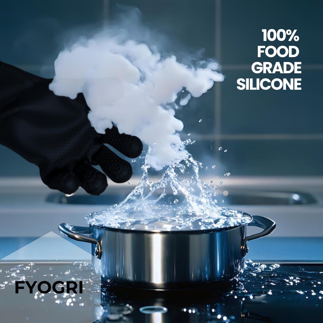 Paire de gants de cuisine extra longs en silicone avec doigts résistants à la chaleur 500 F