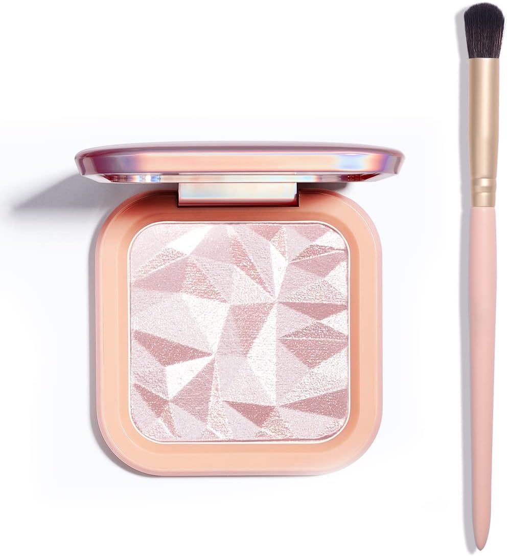 ELESSY Highlighter Makeup Palette, Highly Glitter Pink Highlighter Palette,Natural Shimmer Look Face Highlighter Baked Powder,Easy to apply,Come with Brush -DAWN GLOW