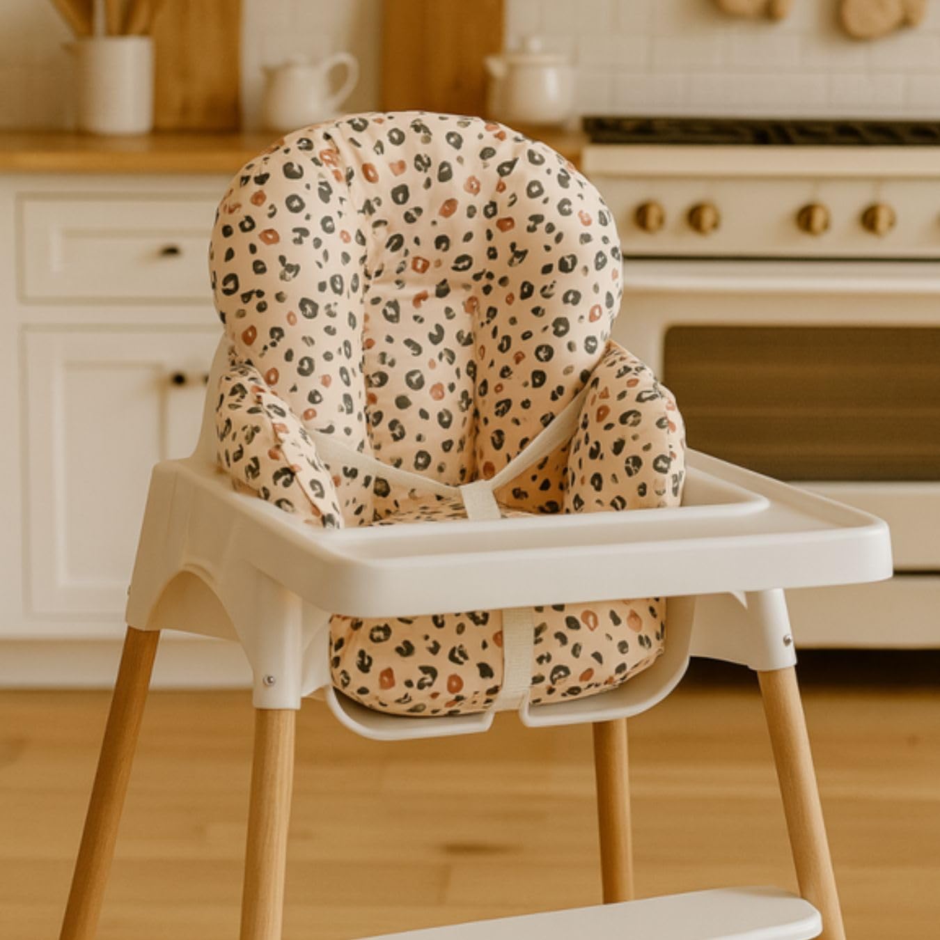 Easy Dort - Coussin de Chaise Haute bébé PU (Polyuréthane) - Motif Felyna Léopard - Avec Sangles - Fabriqué en France