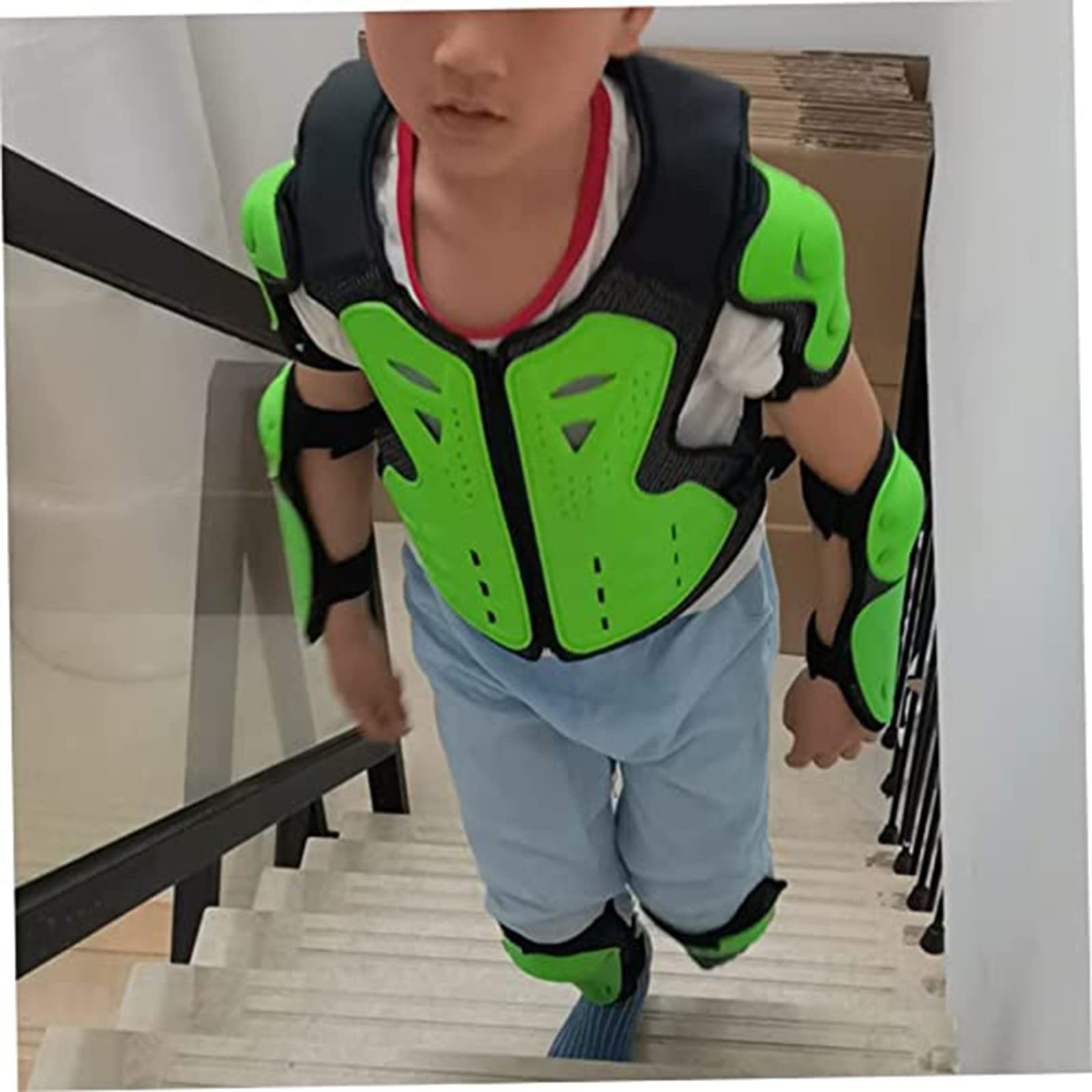 Set Protezione Protezioni Bambini Protezione Pettorale Bambini Gilet Moto Protezione Corsa Con Ginocchiera Protezione Per Gomiti Gilet Protettivo Accessori Skateboard Green