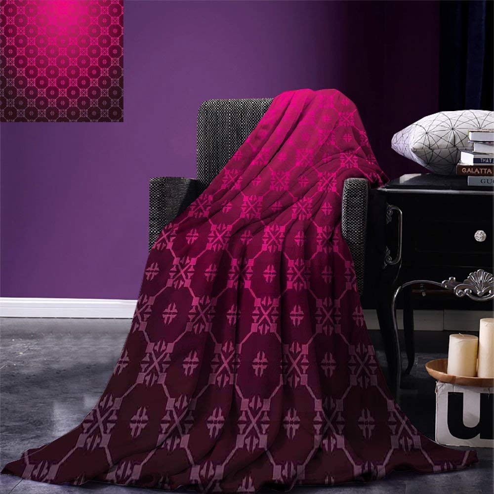 Fleece Blanket Magenta Lightweight Blanket Medieval Style Endless Bound Square Shaped Striped Middle Age Damask Motif Reddish Purple Lightweight Home Fleece Blanket Hostel 102X127