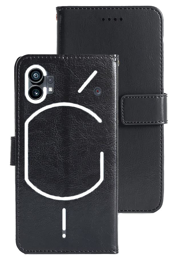 MG Star Back Cover for Nothing Phone (1) PU Leather Vintage Case with Card Holder and Magnetic Stand-(Black)(Grip Case)-1