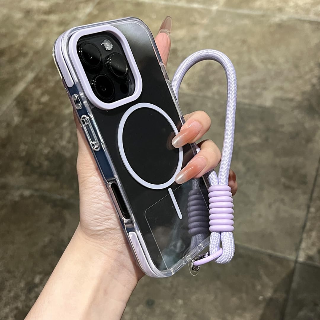 Per iPhone 16 Cover protettiva in TPU trasparente, morbida e antiurto con cordino (per iPhone 16/viola)