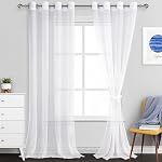 JIUZHEN Rideaux blancs 108 Inches Long- Grommet demi transparent rideaux de fenêtre pour chambre à coucher salon, ensemble de 2 Panneaux avec Tiebacks, W52 x L108