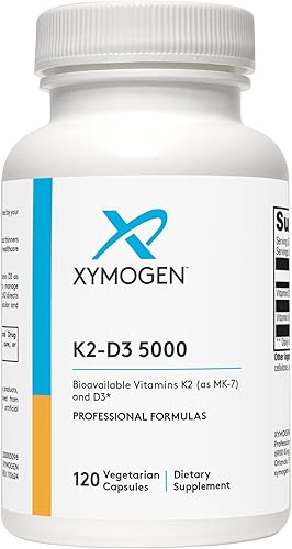 Miniatura 1 de XYMOGEN K2-D3 5000 - Vitamina D3 K2 - Vitamina D biodisponible 5000 UI (colecalciferol) con vitamina K2 MK-7 - Corazón, arterial, salud ósea +