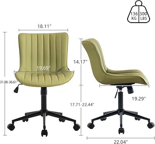 Miniatura 2 de YOUNIKE Silla de oficina sin brazos, silla giratoria de cuero con ruedas, tapizada y ajustable, silla de computadora moderna con ruedas, silla