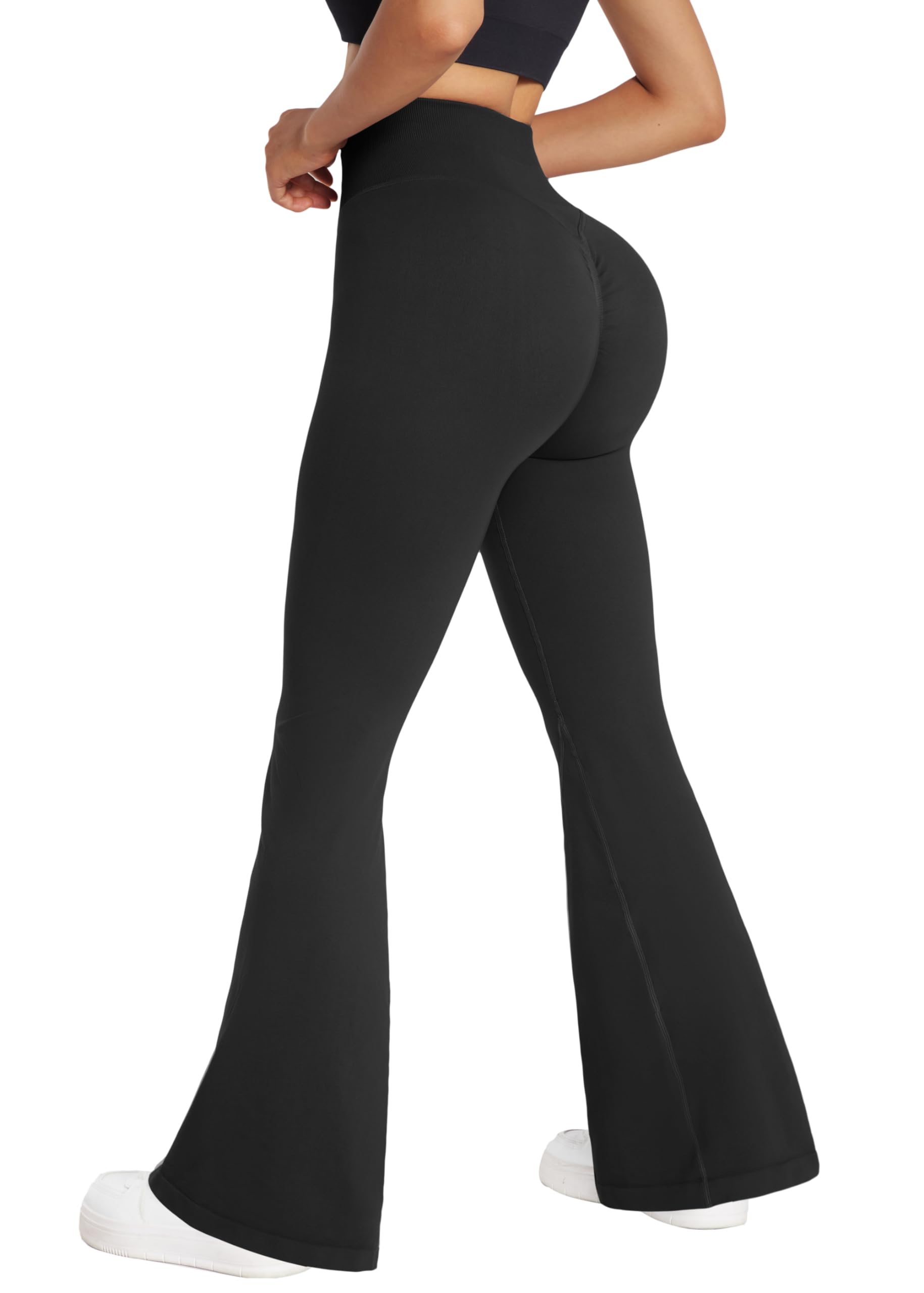 OMKAGI Women Seamless Butt Lifting Flared Leggings Scrunch Bums High Waisted Gym Trousers Workout Bootcut Yoga Pants